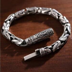 Stainless Steel Chain Link Bracelet, Mantra, Curb Hand Woven Engraved